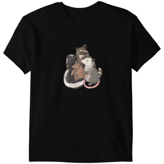 Discover Group hug - Raccoon, Possum, Skunk, and Armadillo T-Shirt T-Shirts