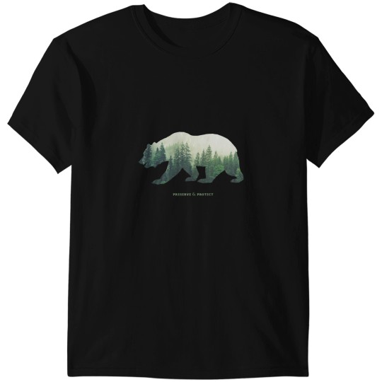 Discover Preserve amp Protect Nature Double Exposure Bear Silhouette Trees Forest Save the Environment T-Shirts