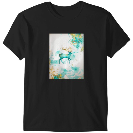 Discover Cute Pastel Reindeer Turquoise Teal And Golden Pattern T-Shirts