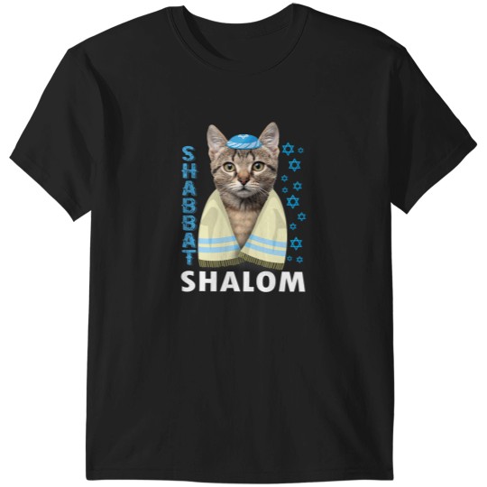Discover Funny Jewish Shabbat Shalom Cute Cat With Kippah T-Shirts