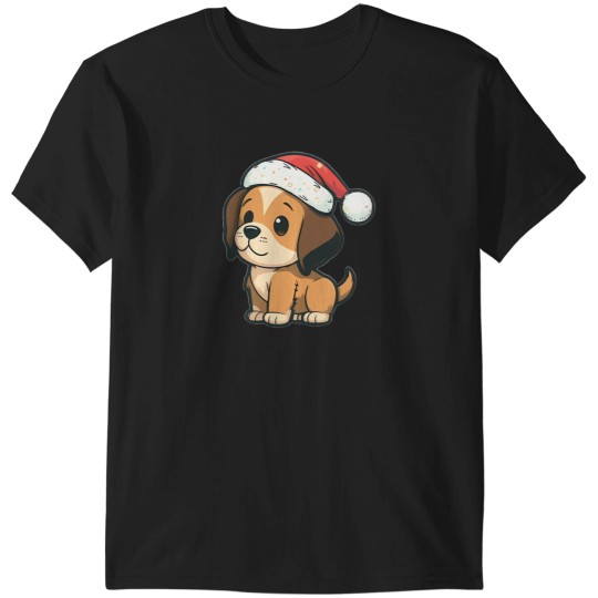 Discover Cute Puppy Wearing Santa Hat T-Shirts