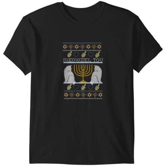 Discover Meowzel Tov Cat Mazel Ugly Hanukkah Sweater Meme Cats T-Shirts