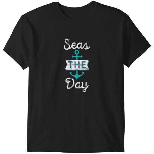 Discover Funny Cruise Saying Seas the Day Teal Nautical Anchor Gift Tank Top T-Shirts