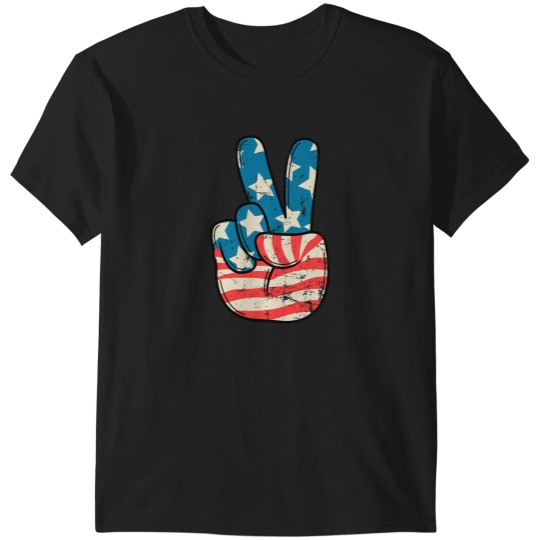 Discover USA Flag Peace Sign Hand 4th of July Patriotic Men Boys T-Shirts