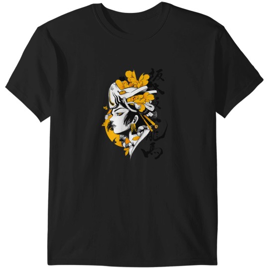 Discover Japanese Samurai Geisha Mask Colorful Modern Urban Style T-Shirts