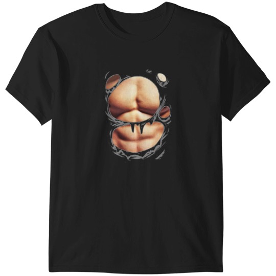 Discover Printed Realistic Chest Six Pack Abs Muscles Funny T-Shirts