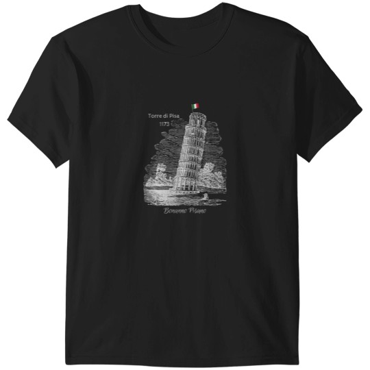 Discover Leaning Tower of Pisa with Italian Flag Sketch D T-Shirts