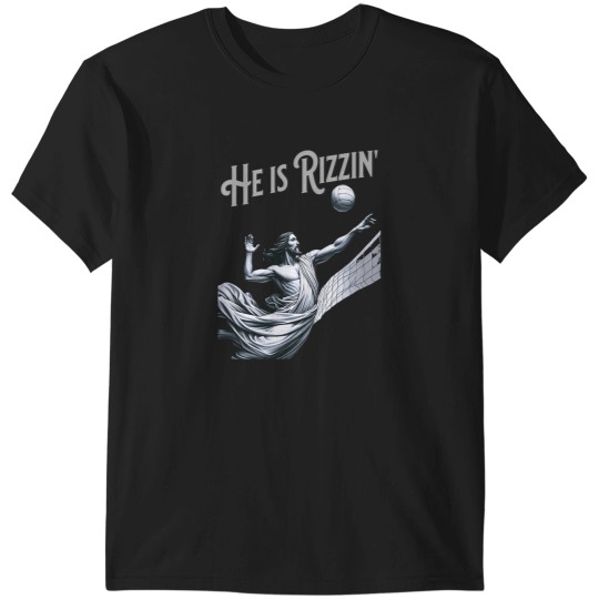 Discover He is Rizzin Jesus Playing Volleyball Funny Sports Rizz T-Shirts