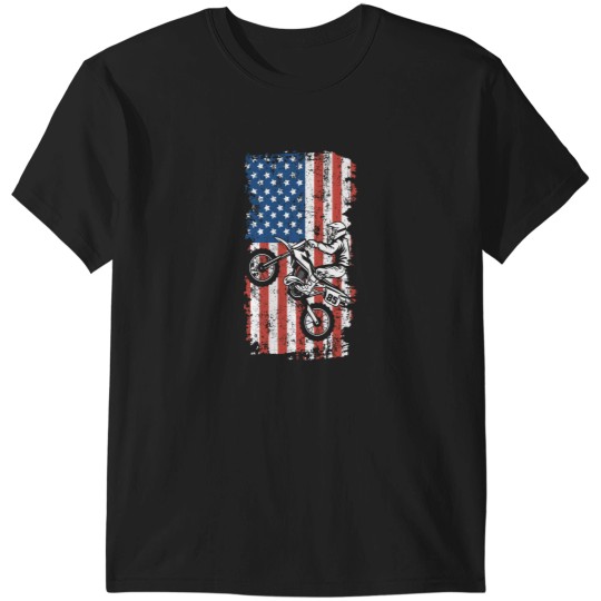 Discover Motocross Dirt Bike Vintagess American Flag T-Shirts