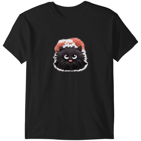 Discover A Lovely Christmas Cute Black Cat Closeup With Snow On Head T-Shirts