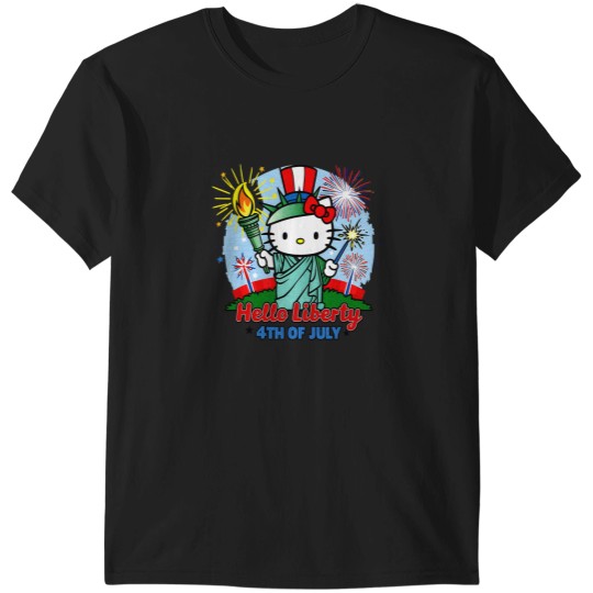 Discover Hello Liberty With Kitty 4th of July USA Flag and Firework T-Shirts