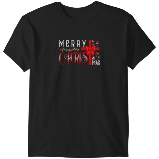 Discover Merry Christmas Cross Christian Religious Christmas Quotes T-Shirts