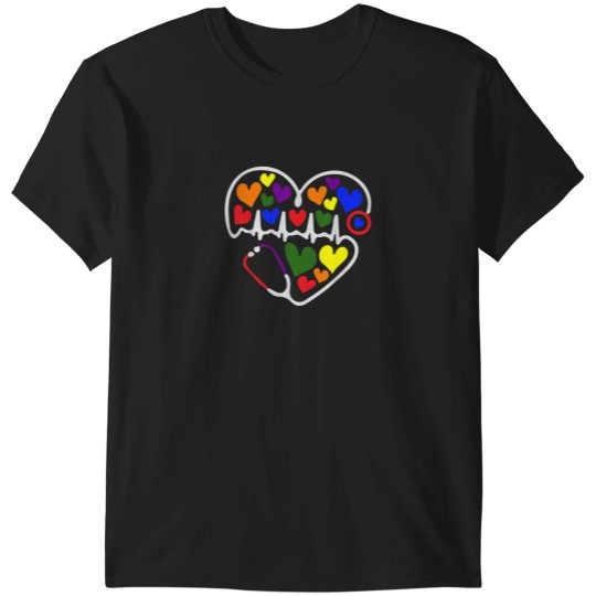 Discover Heart Stethoscope LGBTQ Gay Pride Rainbow Nurse T-Shirts