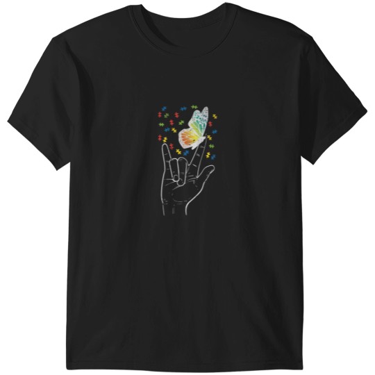 Discover Asl Love Sign Butterfly Puzzle Autism Awareness T-Shirts