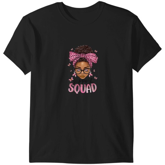 Discover Support Squad Breast Cancer Awareness Messy Bun Black Woman T-Shirt T-Shirts