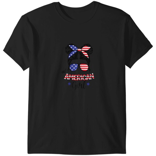 Discover All American Girl 4th of July Daughter Messy Bun T-Shirts