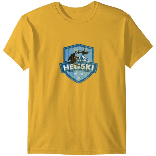 Discover Vintages Heliski Mountain Badge Skis Design.png T-Shirts