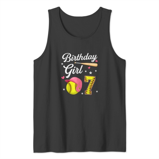 Discover 7th Birthday Softball Player Themed Girls Seven 7 Years Old Tank Tops