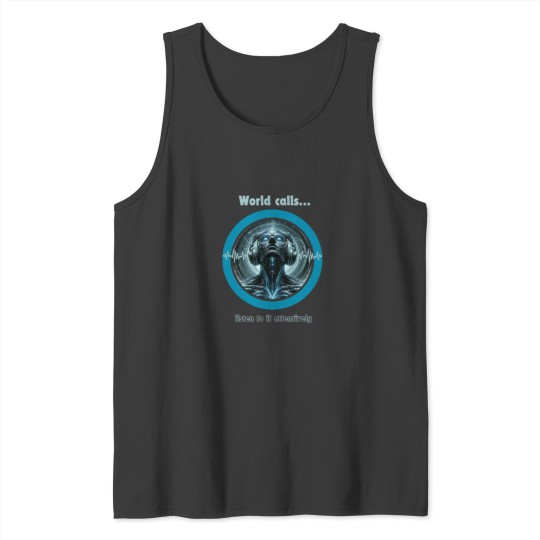Discover "World calls, listen to it attentively." Tank Tops