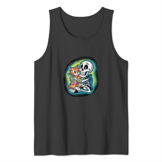 Discover HALLUAN-skeleton hugging cat hoddie design digital art Tank Tops