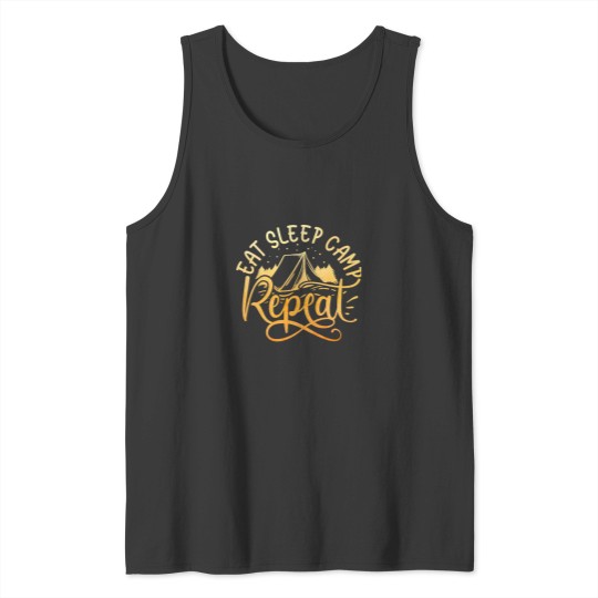 Discover eat sleep camp repeat designe for men and women Tank Tops