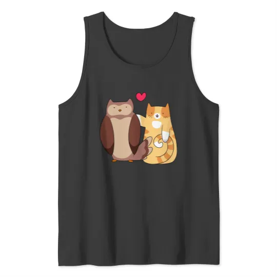 Discover Tabby Cat Loves Owl Tank Tops