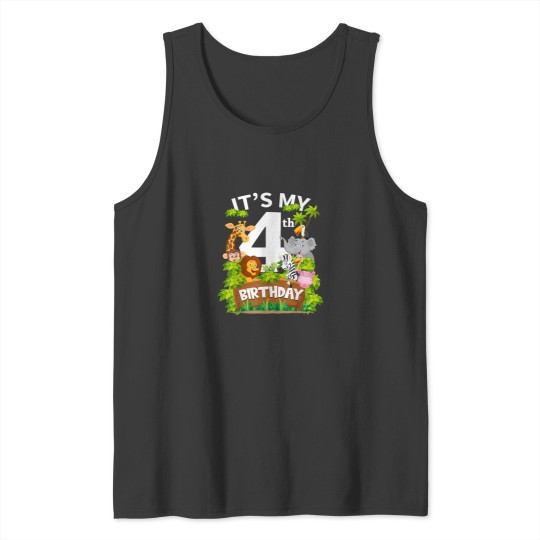 Discover Its My 4th Birthday Zoo Animal Cute 4 Year Old Birthday Tank Tops