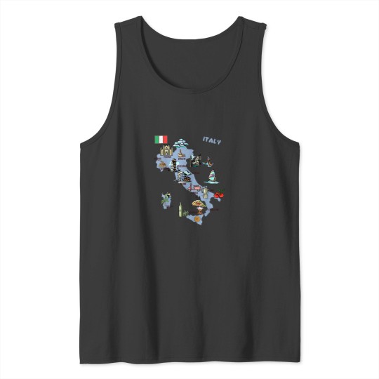 Discover Italy tourist map with landmarks flag and famous symbols Tank Tops