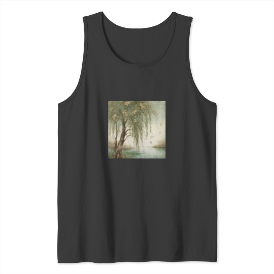 Discover Golden Wattle by the Lake Canvas Art Long Tank Tops