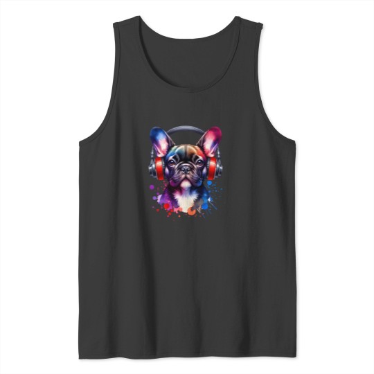 Discover French Bulldog With Headphones Tank Tops