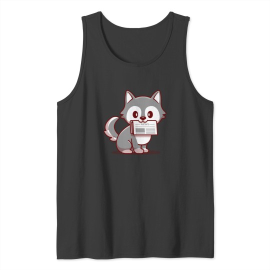 Discover Cute Wolf With Newspaper T-Shirt Tank Tops