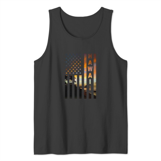 Discover Hawaii Sunset American Flag Honolulu Hawaiian Island Tank Tops
