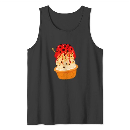 Discover 3 SCOOP ICECREAM TOPPED WITH STRAWBERRY SYRUP IN A WAFFLE CONE CUP Active Tank Tops