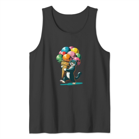 Discover A cat with a large, colorful ice cream Tank Tops