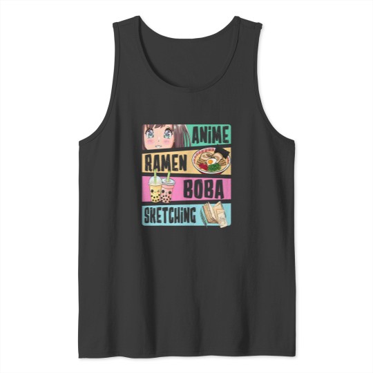 Discover Anime Ramen Boba Sketching Kawaii Anime Lover Merch Gift Tank Tops
