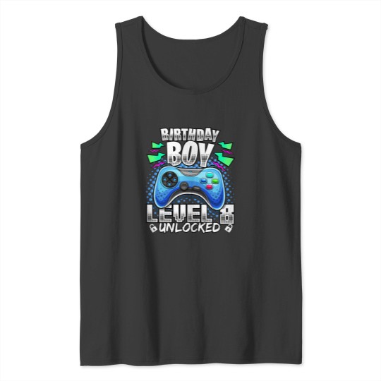 Discover Level 8 Unlocked Video Game 8th Birthday Gamer Gift Boys Tank Tops