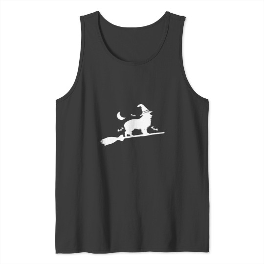 Discover Halloween Border Collie Dog Riding Witch Broom Tank Tops