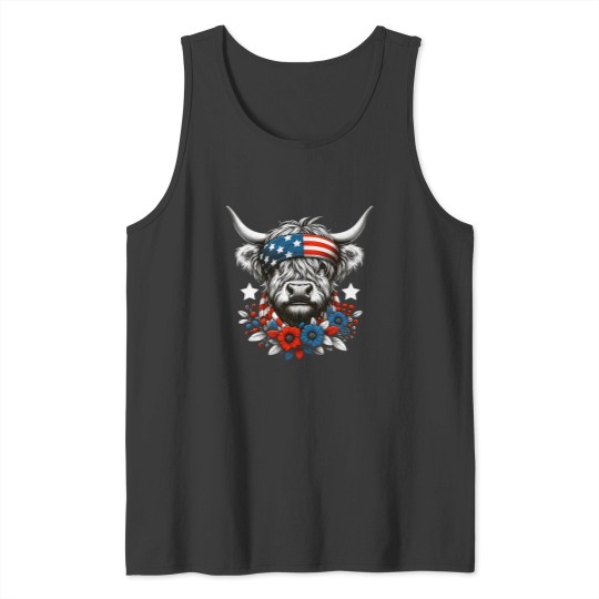 Discover Highland Cow 4th Of July American Flag Independence Day Tank Tops