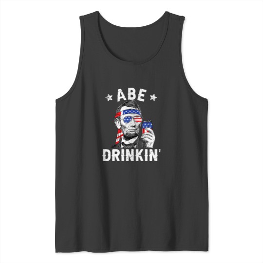 Discover 4th of July Abe Drinking Merica Abraham Lincoln Beer Lover Tank Tops