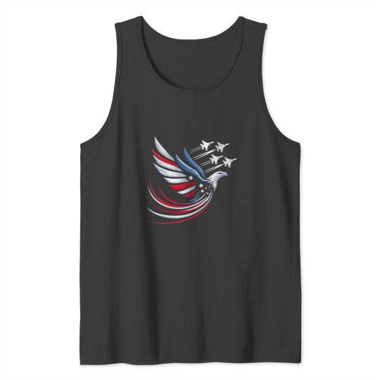 Discover Womens Patriotic Red Blue USA Flag Fighter Jets 4th of July VNeck Tank Tops