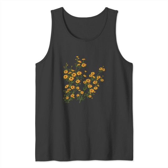 Discover yellow flowers, Seamless hand drawn pattern with yellow flowers on black background. Classic Tank Tops