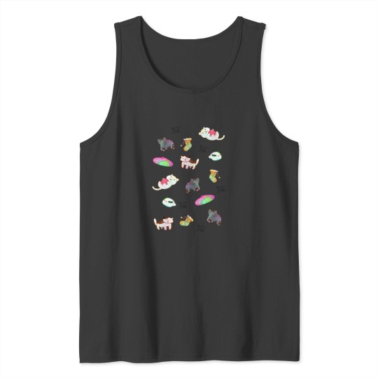 Discover Kawaii Neko Atsume Pattern Relaxed Fit Tank Tops
