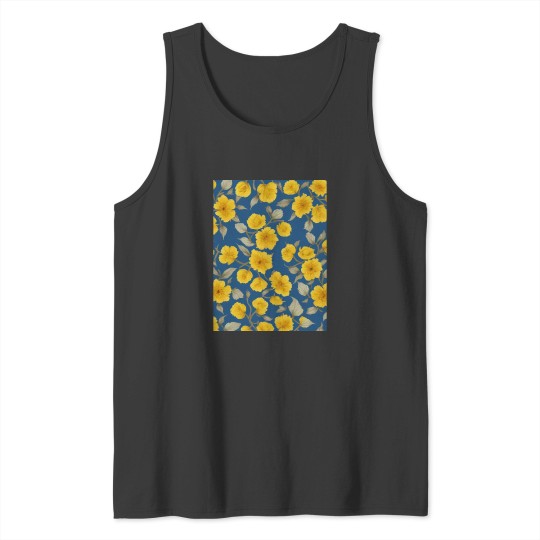 Discover yellow flowers blue background Graphic Tank Tops