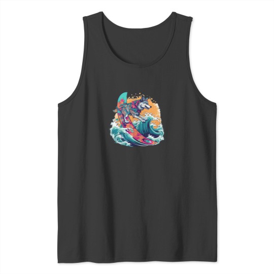 Discover Wolf Surfing 80S Commercial Graphic T Shirt Tank Tops