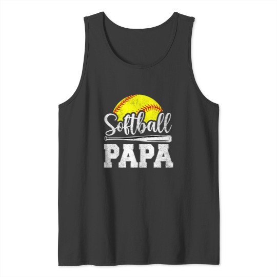 Discover Softball Papa Softball Player Game Day Fathers Day Gift Tank Tops