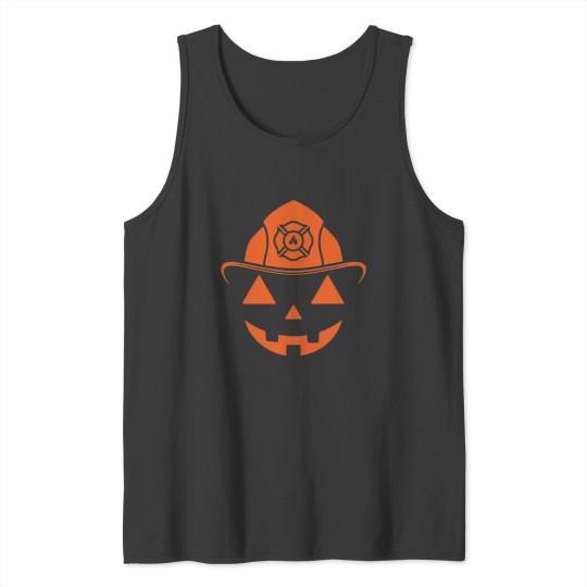Discover Halloween Firefighter Helmet Pumpkin Tank Tops