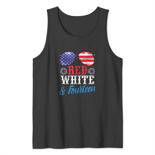 Discover Fireworks US Glasses Red White amp Fourteen Years Old Birthday Tank Tops