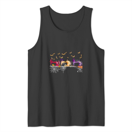 Discover Halloween Sewing Machine Pumpkin Skull Tank Tops