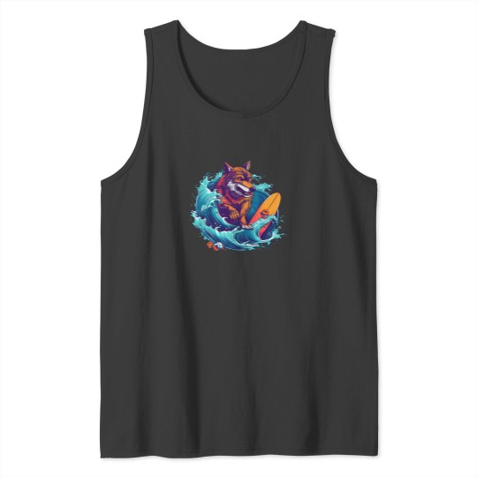Discover Wolf Surfing 80S Commercial Graphic T Shirt 1 Tank Tops