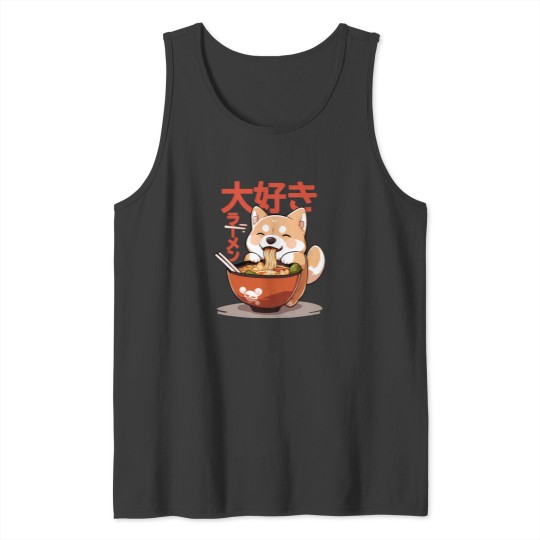Discover Shiba Inu Slurping Ramen Noodles Cool Anime Sticker Tank Tops